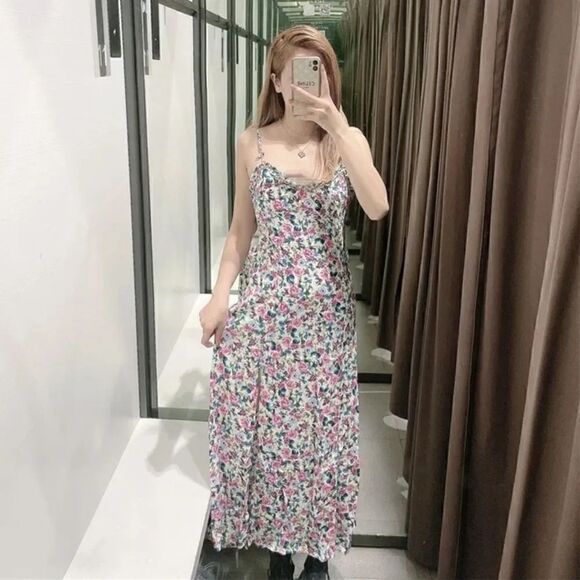 ZARA FLORAL PRINTED MIDI DRESS - Picture 7 of 13